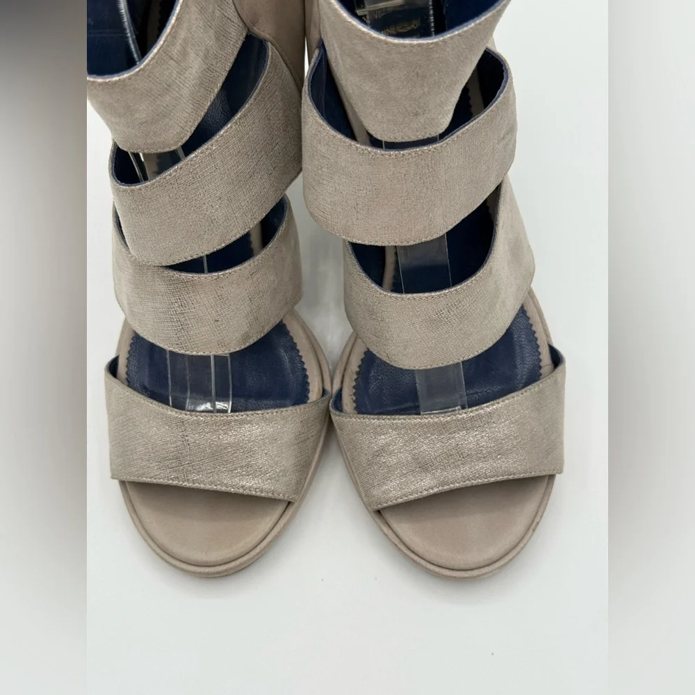 Valentina Rangoni Metallic Silver Strappy Chunky Sandals Stylish Block Heels - Picture 6 of 15